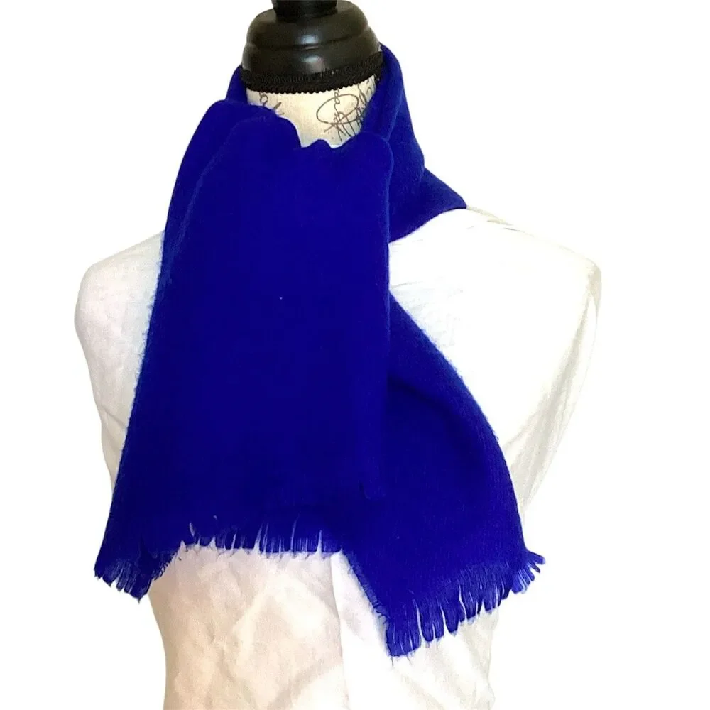 Cobalt Blue Brushed Acrylic Neck Warmer Scarf for Men or Women Vintage 80s